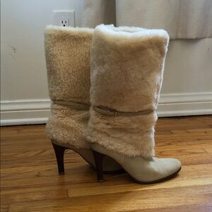 Lauren Ralph Lauren Tan Faux Shearling Heeled Boots Size 8
